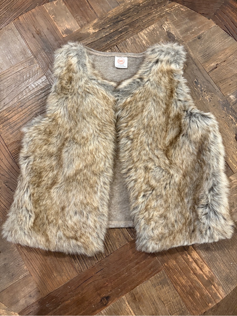 Wonder Nation Size L 10/12 Brown Faux Fur Fleece Open Front Girls Vest